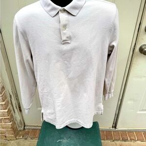 Lands' End, Beige, Long Sleeve, Polo Shirt, Size Medium